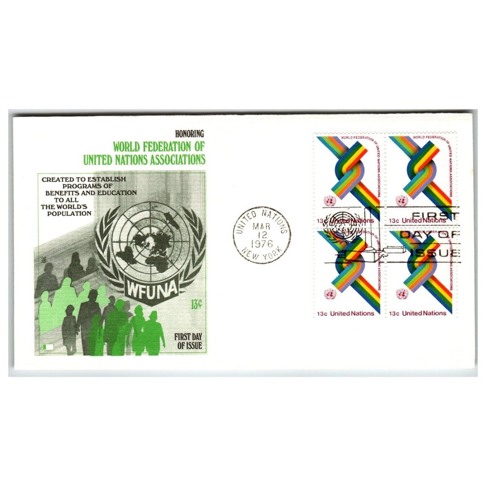 United Nations First Day Cover 1976 WFUNA 13c Stamps New York FDC